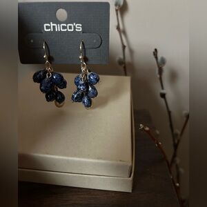 Chico's Navy Cluster Drop Earrings with Gold-Tone Accents